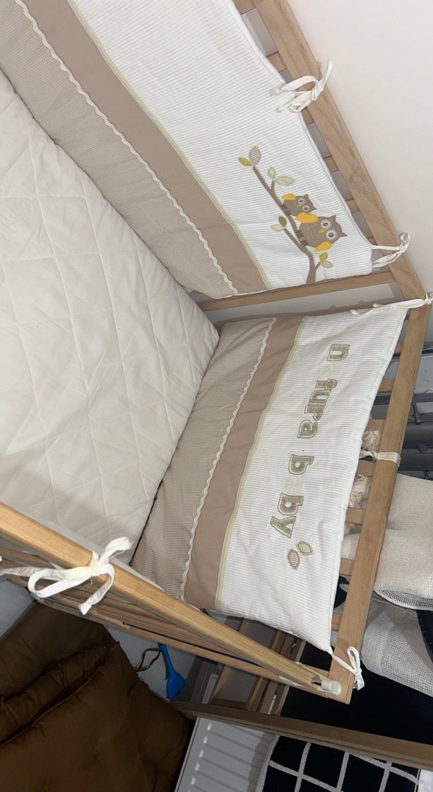 Natural Ahşap sallanan Bebek Beşiği döşeği ve koruma takımı - Görsel 3