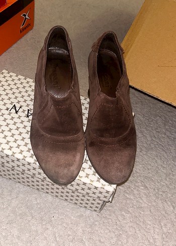 Kahverengi Süet hakiki deri Topuklu Kadın ayakkabı - Görsel 2