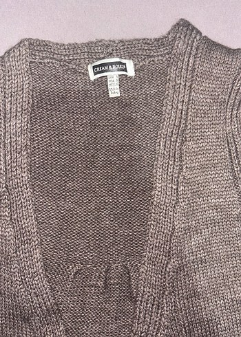 Kahverengi V Yaka Örgü Kadın yelek - Görsel 2