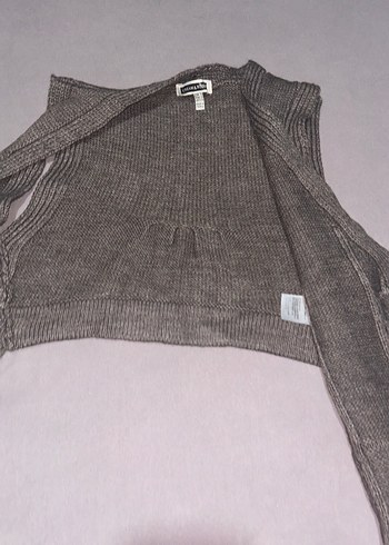 Kahverengi V Yaka Örgü Kadın yelek - Görsel 4