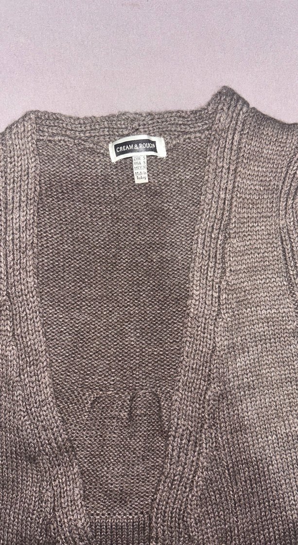 Kahverengi V Yaka Örgü Kadın yelek - Görsel 2