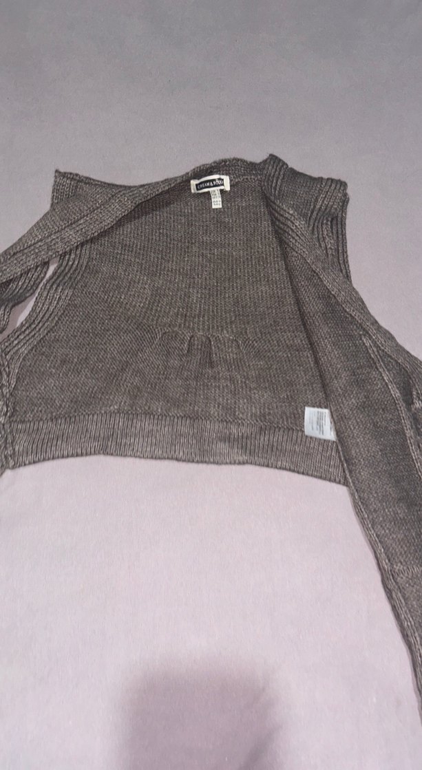 Kahverengi V Yaka Örgü Kadın yelek - Görsel 4