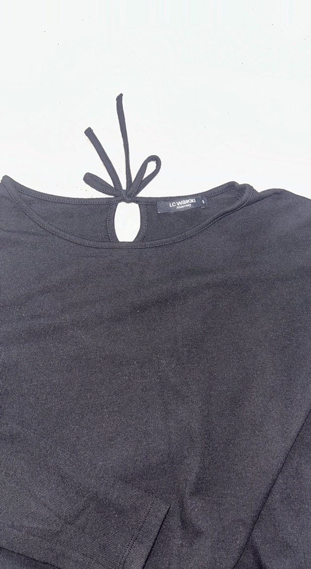 Uzun Kollu Siyah Kadın hamile  Elbise - Görsel 2