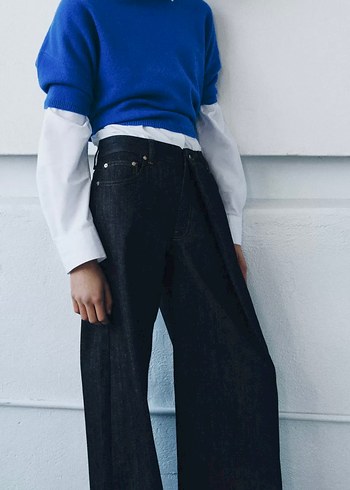 Zara Koyu Mavi Rahat Kesim Denim Jean