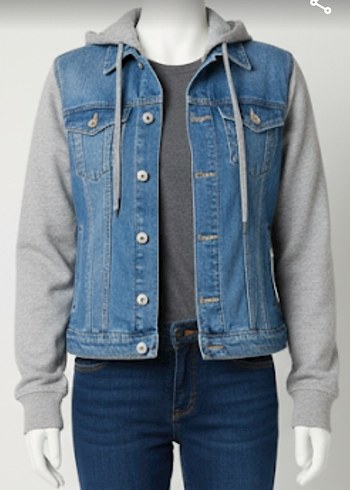 Gri Kapüşonlu Denim Ceket