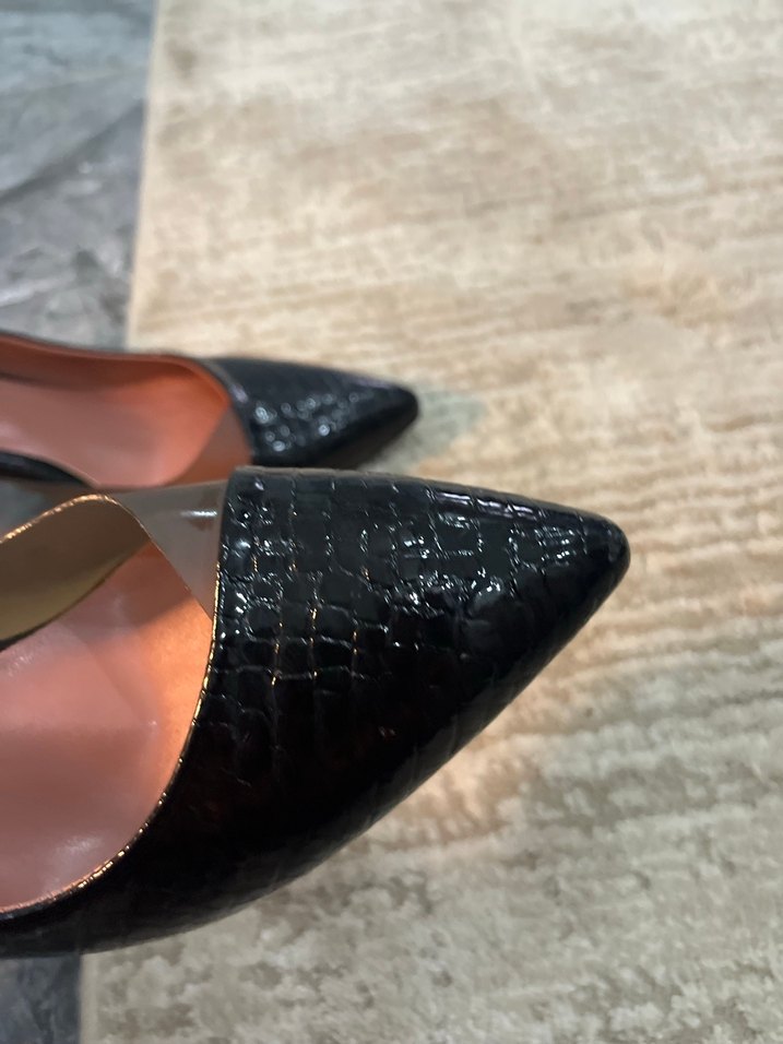 Siyah Deri Yılan Desenli Stiletto - Görsel 4