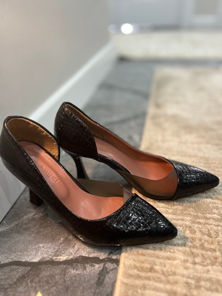 Siyah Deri Yılan Desenli Stiletto - Görsel 2