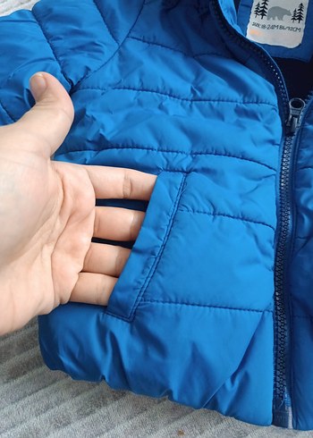 18-24 Ay Beden Erkek Çocuk Mavi Kapüşonlu Şişme Mont