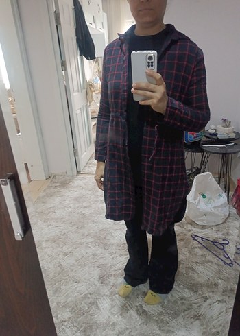 Gri Ekose Desenli Uzun Kollu Kadın Gömlek - Görsel 4