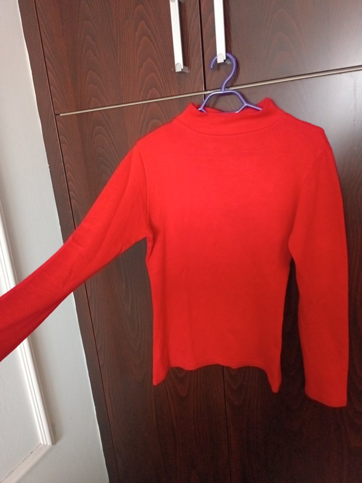 Kırmızı Kadın Boğazlı Triko Kazak - Görsel 2