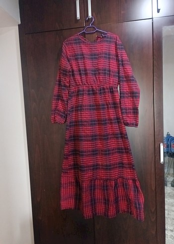 Kırmızı Uzun Kollu Salaş Uzun Elbise - Görsel 2