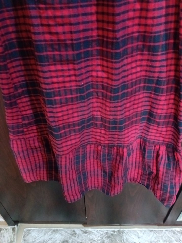 Kırmızı Uzun Kollu Salaş Uzun Elbise - Görsel 3