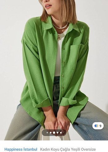 Yeşil Oversize Pamuklu Gömlek - Görsel 3