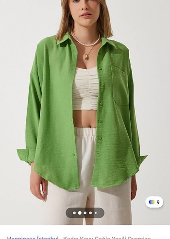 Yeşil Oversize Pamuklu Gömlek - Görsel 2
