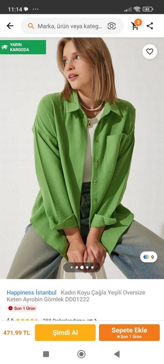 Yeşil Oversize Pamuklu Gömlek - Görsel 3