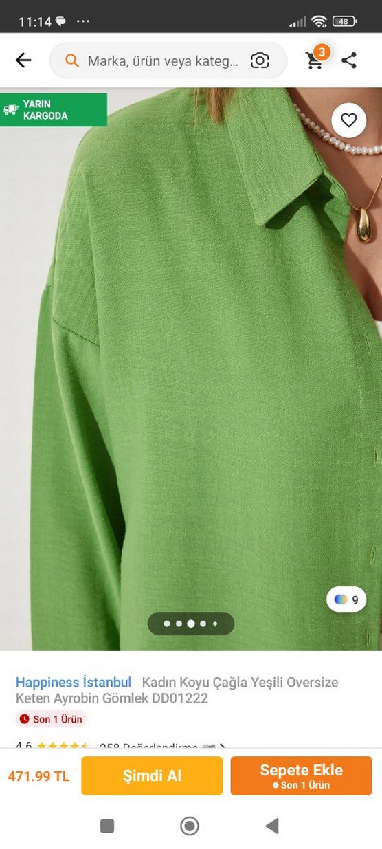 Yeşil Oversize Pamuklu Gömlek - Görsel 4