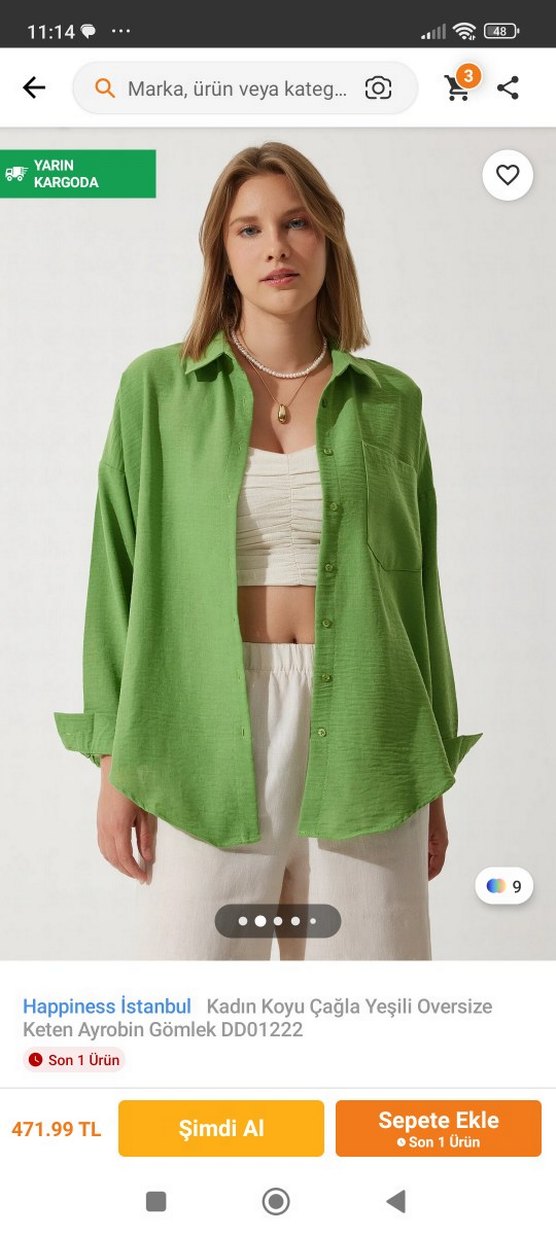 Yeşil Oversize Pamuklu Gömlek - Görsel 2