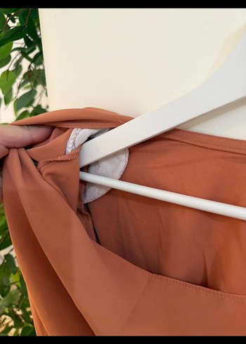 Camel Renk Drapeli V Yaka Kadın Bluz - Görsel 6