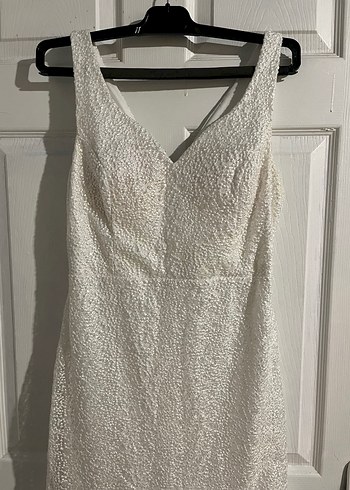 V Yaka Kolsuz Beyaz Balık Abiye - Görsel 2