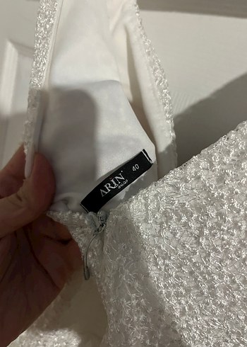 V Yaka Kolsuz Beyaz Balık Abiye - Görsel 5