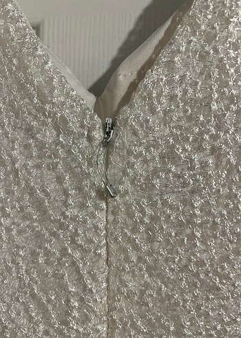 V Yaka Kolsuz Beyaz Balık Abiye - Görsel 4