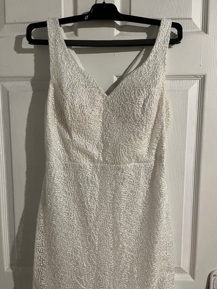 V Yaka Kolsuz Beyaz Balık Abiye - Görsel 2