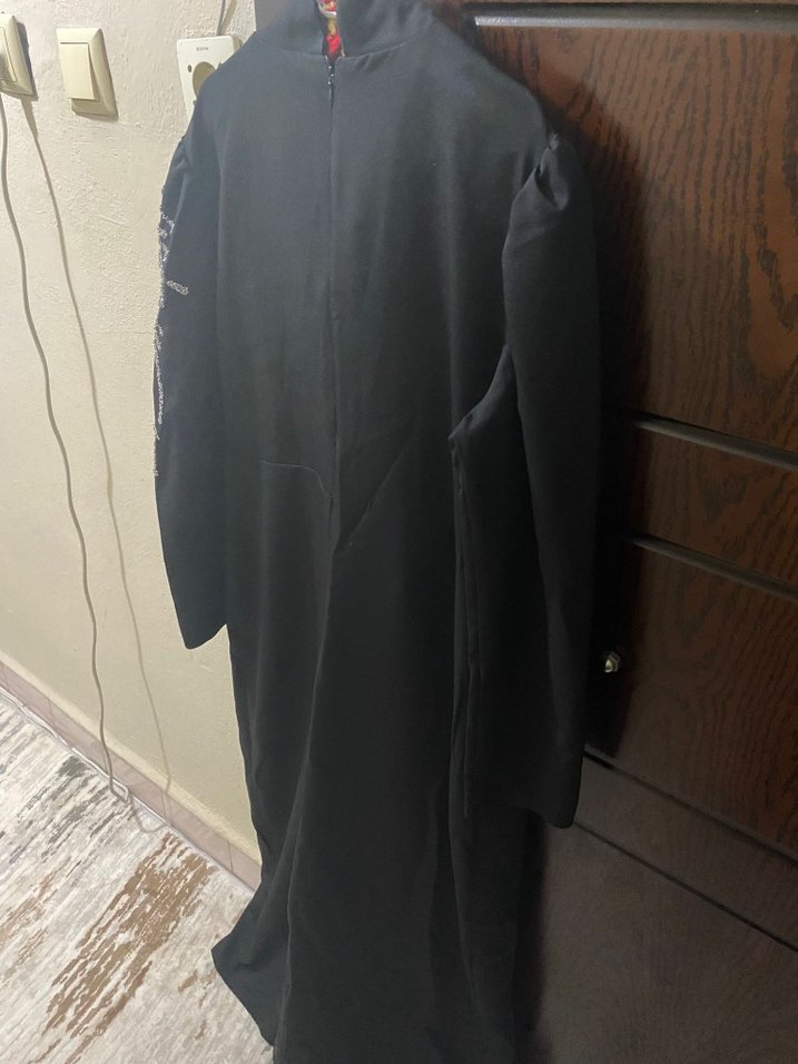 Siyah Uzun Kollu Nakışlı Siyah Elbise - Görsel 5