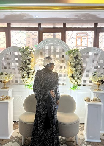 Lacivert taşlı Tesettür abiye - Görsel 3