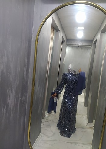 Lacivert taşlı Tesettür abiye - Görsel 2