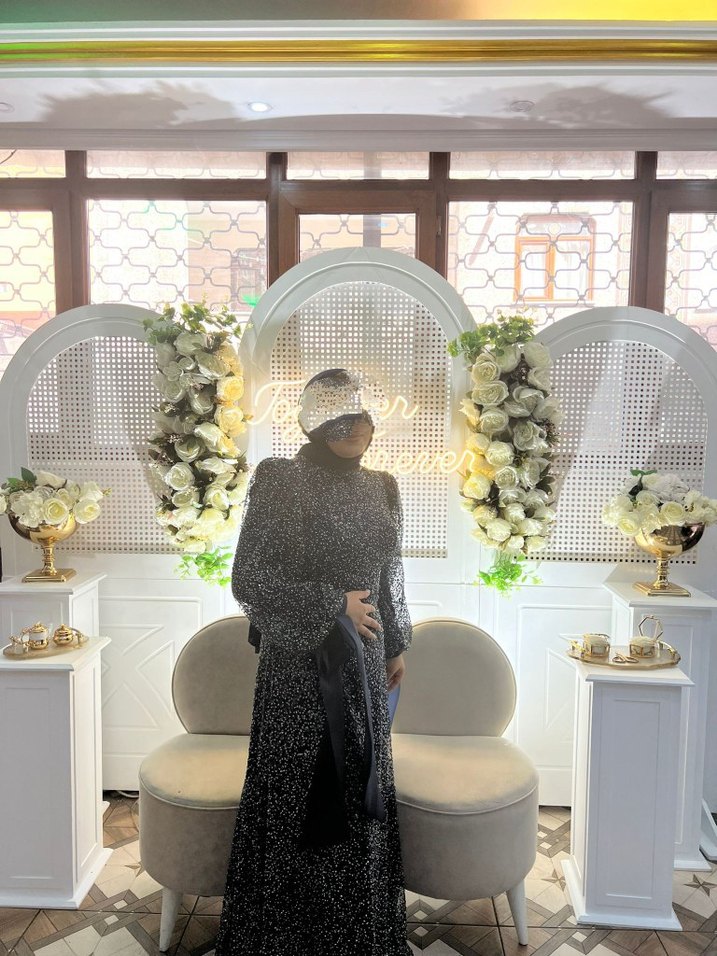 Lacivert taşlı Tesettür abiye - Görsel 3