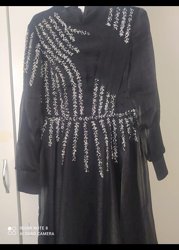 Uzun Kollu Siyah Nakışlı Gotik Abiye Elbise - Görsel 4