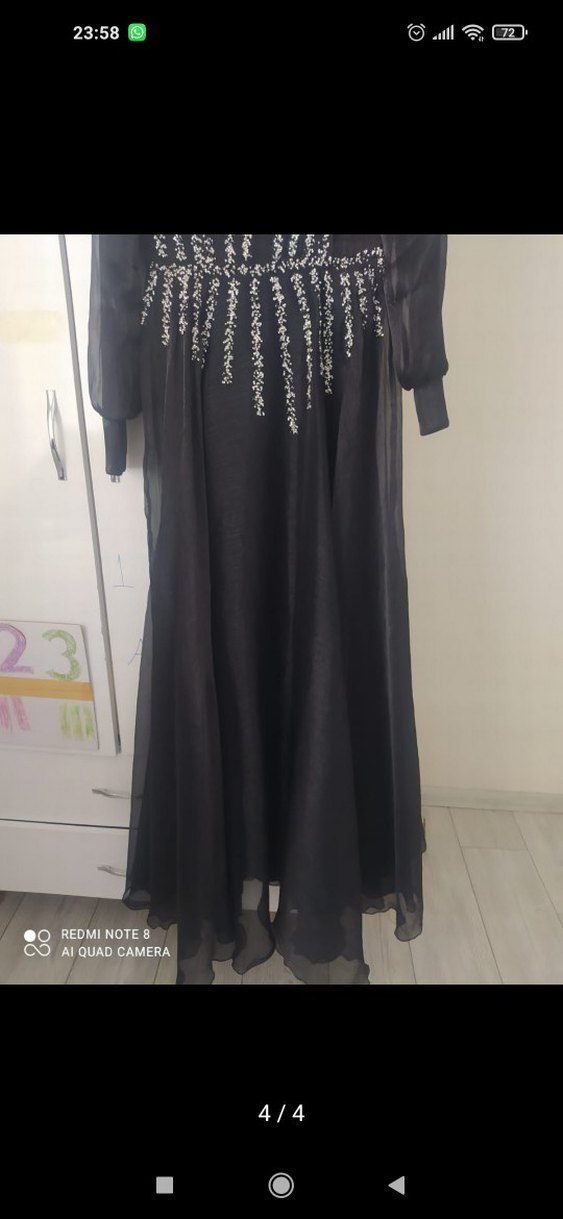 Uzun Kollu Siyah Nakışlı Gotik Abiye Elbise - Görsel 3