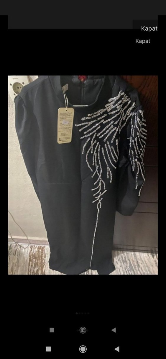 Nakışlı Siyah Uzun Kollu Uzun Elbise - Görsel 3