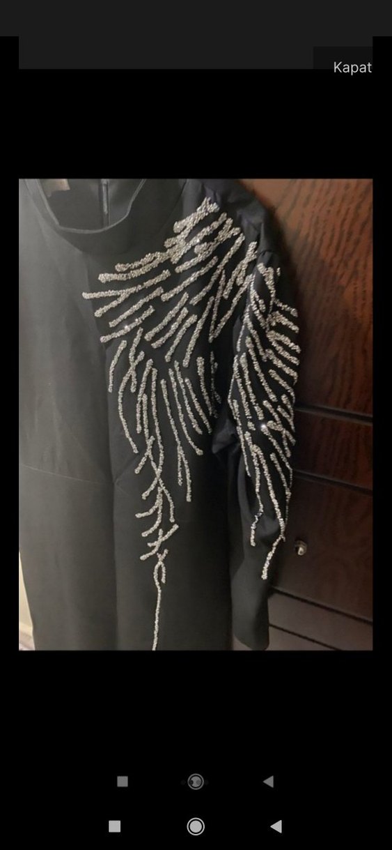 Nakışlı Siyah Uzun Kollu Uzun Elbise - Görsel 2