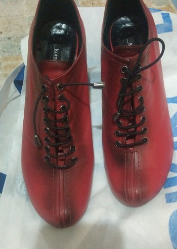 Kırmızı Deri Stiletto Topuklu Kadın Oxford Ayakkabı