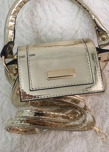 Parlak Altın Yılan Derisi Desenli Kadın Çanta - Görsel 7