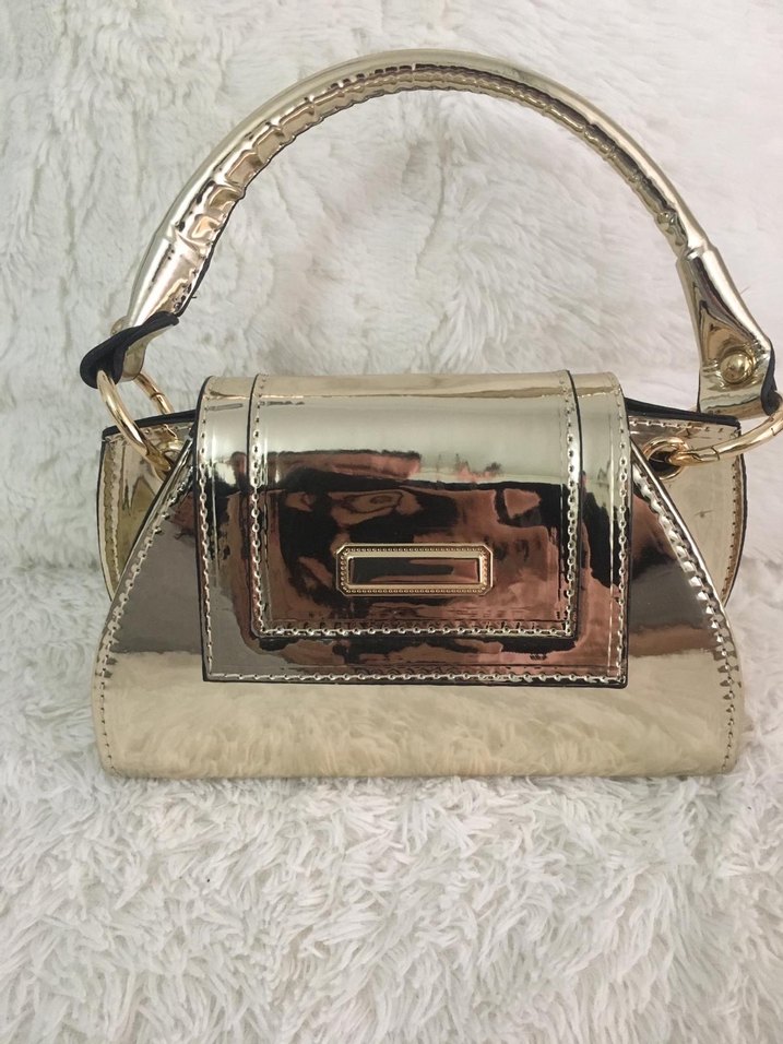 Parlak Altın Yılan Derisi Desenli Kadın Çanta - Görsel 4