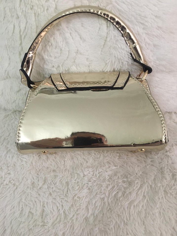 Parlak Altın Yılan Derisi Desenli Kadın Çanta - Görsel 2