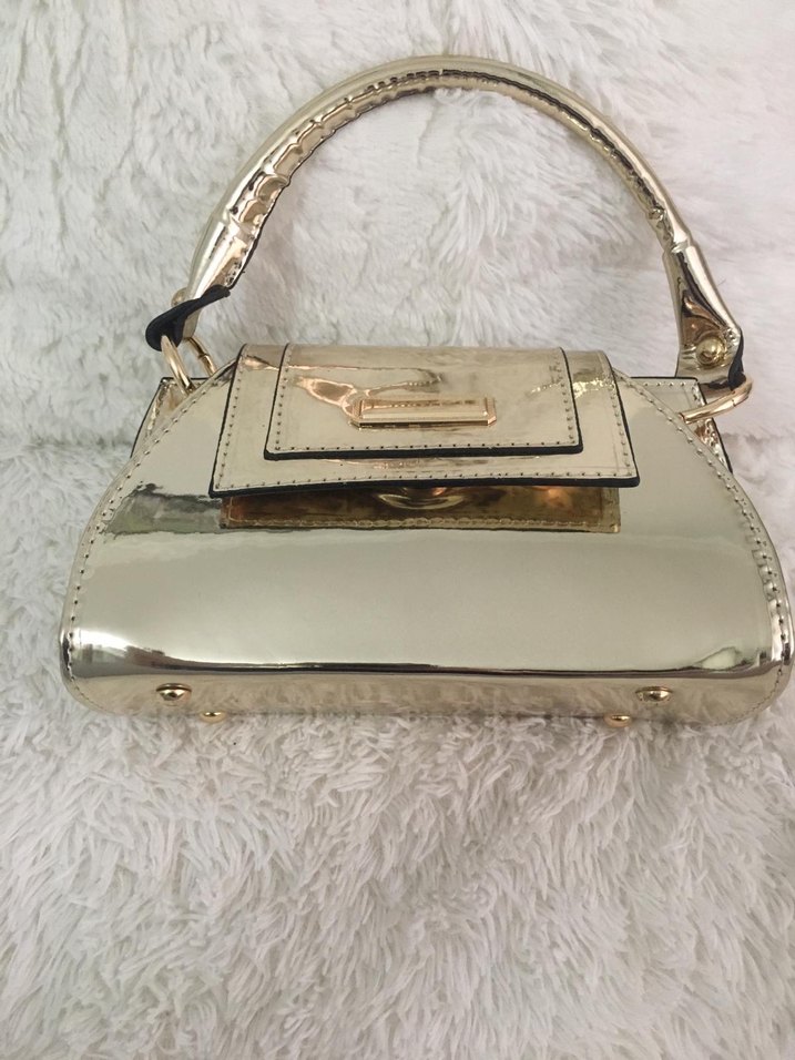 Parlak Altın Yılan Derisi Desenli Kadın Çanta - Görsel 3