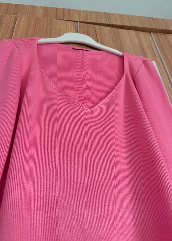 Pembe V Yaka Kadın Triko Kazak - Görsel 6
