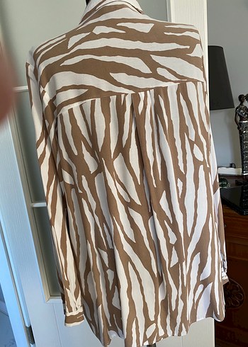 xxl Beden kahverengi Renk Zebra Desenli Uzun Kollu Kadın Gömlek