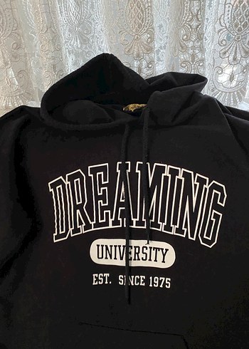 xl Beden siyah Renk Siyah Kapüşonlu Baskılı Oversize Sweatshirt