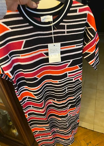 Çok Renkli Kısa Kollu Uzun Triko Elbise - Görsel 3