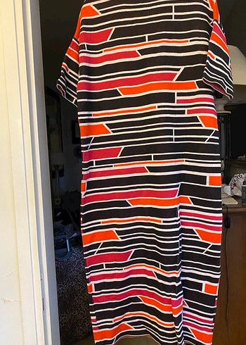 Çok Renkli Kısa Kollu Uzun Triko Elbise - Görsel 5