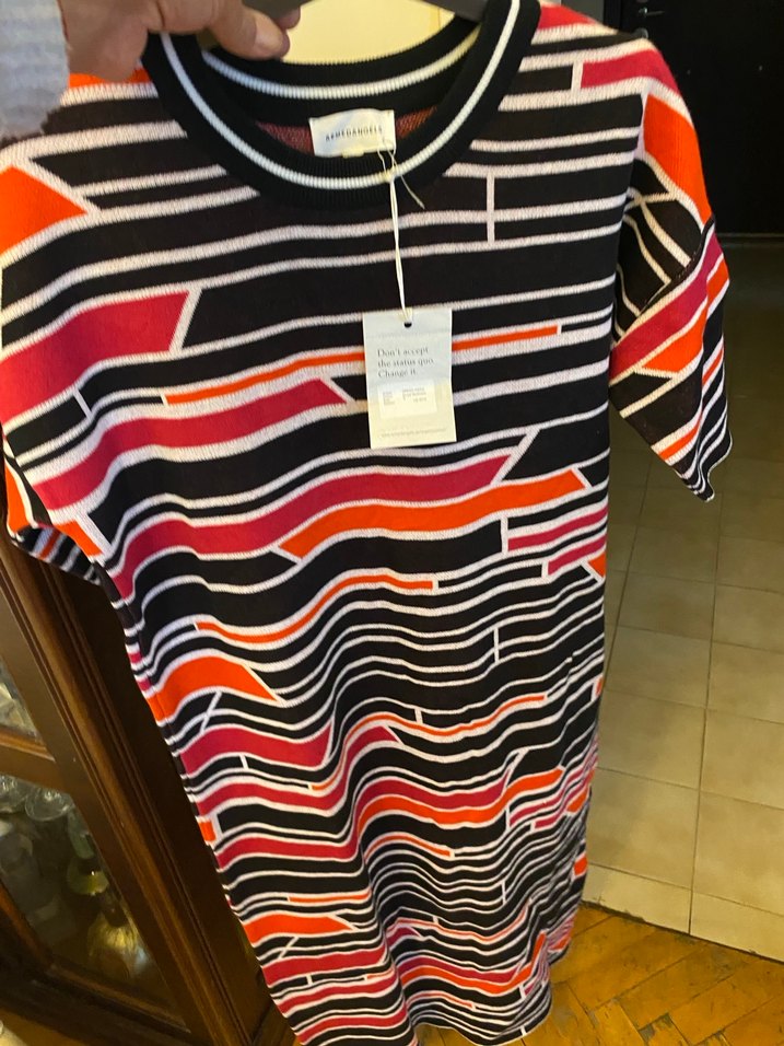 Çok Renkli Kısa Kollu Uzun Triko Elbise - Görsel 3