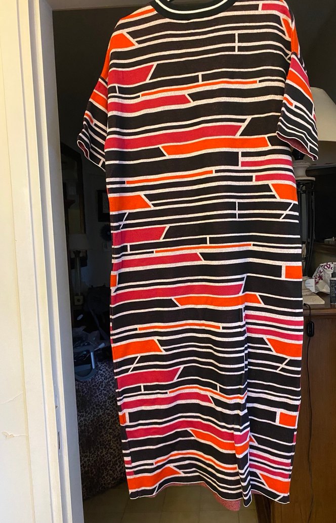 Çok Renkli Kısa Kollu Uzun Triko Elbise - Görsel 5