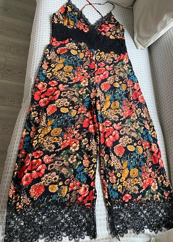 Çiçek Desenli Dantel Detaylı Uzun Bohem Tulum - Görsel 6