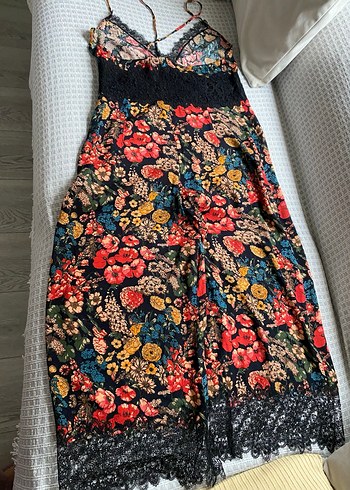 Çiçek Desenli Dantel Detaylı Uzun Bohem Tulum - Görsel 5