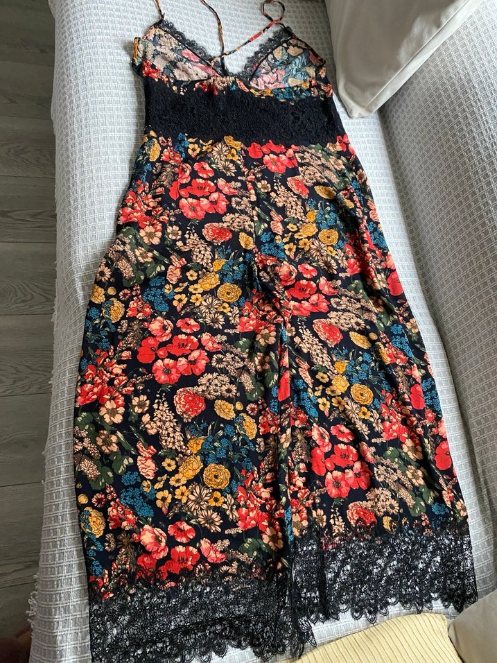 Çiçek Desenli Dantel Detaylı Uzun Bohem Tulum - Görsel 5