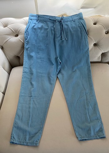 Kadın Mavi Bol Kesim Tensel Denim Pantolon